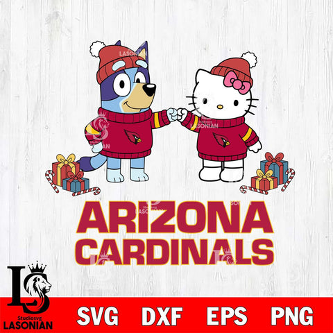 Arizona Cardinals Bluey With Hello kitty Christmas Cricut,Christmas SVG DXF EPS PNG FILE, Digital Download,Instant Download, Silhouette