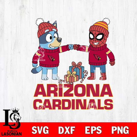 Arizona Cardinals Bluey With Spider man Christmas Cricut,Christmas SVG DXF EPS PNG FILE, Digital Download,Instant Download, Silhouette