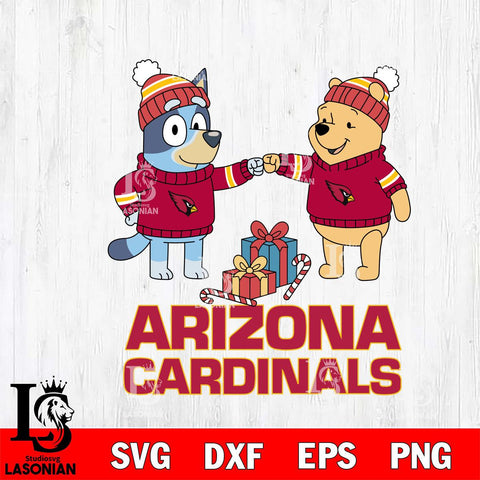 Arizona Cardinals Bluey With Winnie The Pooh Christmas Cricut,Christmas SVG DXF EPS PNG FILE, Digital Download,Instant Download, Silhouette