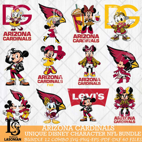 Arizona Cardinals Disney Characters NFL Bundle 12 Svg Eps Dxf Png File, Digital Download, Instant Download