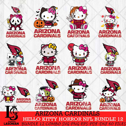 Arizona Cardinals Hello Kitty Horror NFL Bundle 12 SVG Eps Dxf Png File, NFL svg, Digital Download, Instant Download