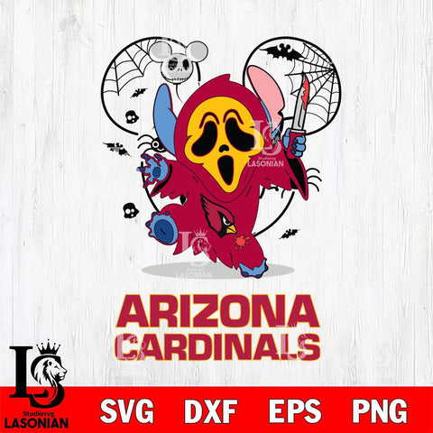 Arizona Cardinals Stitch Ghost Face Halloween 2 Svg Eps Dxf Png File, Digital Download, Instant Download
