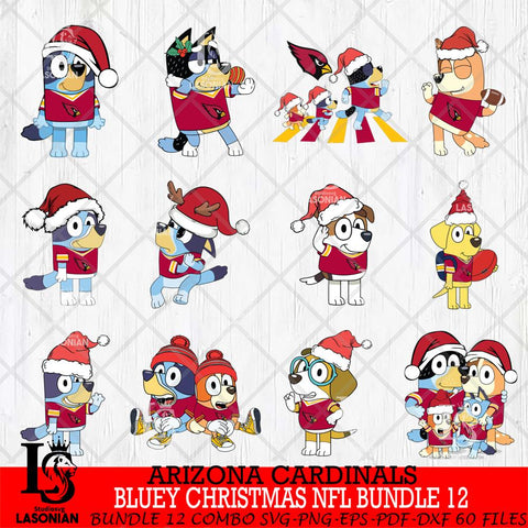 Arizona Cardinals  Bluey Christmas NFL Bundle 12 SVG Svg Eps Dxf Png File, Digital Download, Instant Download