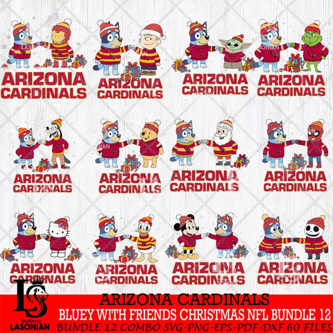Arizona Cardinals  Bluey With friends christmas NFL Bundle Cricut,Bundle NFL SVG DXF EPS PNG FILE, Digital Download,Instant Download, Silhouette