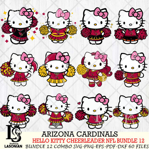 Arizona Cardinals  Hello Kitty Cheerleader NFL Bundle 12 SVG Eps Dxf Png File, Digital Download, Instant Download
