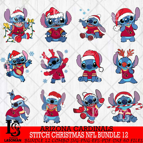 Arizona Cardinals  Stitch Christmas NFL Bundle 12 Svg Eps Dxf Png File, Digital Download, Instant Download