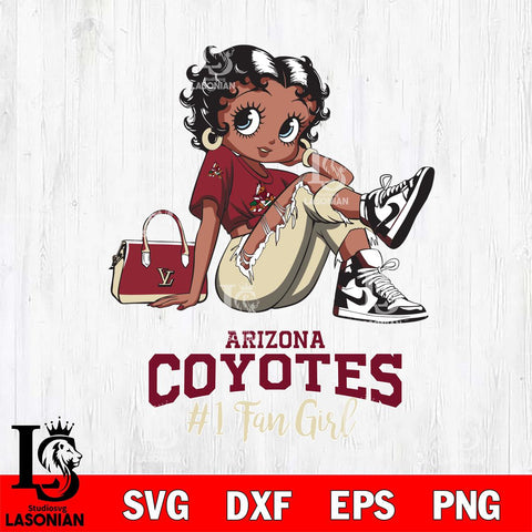 Arizona Coyotes #1 Black Fan Girl Betty Boop, Svg Eps Dxf Png File, Digital Download