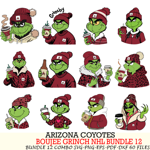 Arizona Coyotes  Boujee Grinch NHL Bundle 12 SVG Eps Dxf Png File, Digital Download, Instant Download