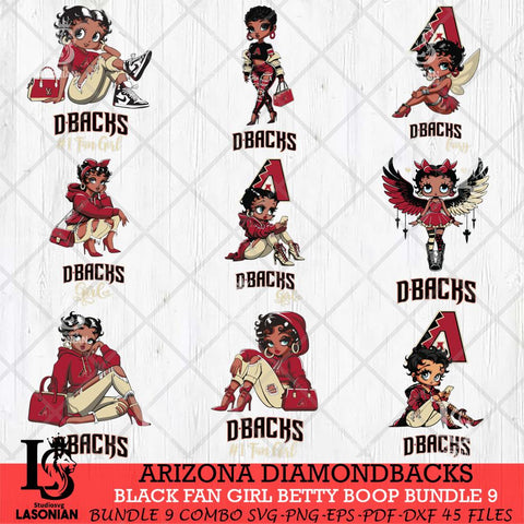 Arizona Diamondbacks Black Fan Girl Betty Boop Bundle 9, Svg Eps Dxf Png File, Digital Download