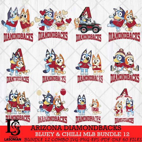 Arizona Diamondbacks Bluey & Bingo MLB Bundle 12 SVG Eps Dxf Png File, Bundle MLB svg, Digital Download, Instant Download
