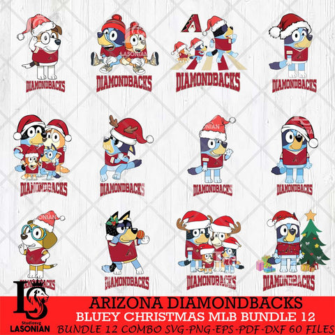 Arizona Diamondbacks Bluey Christmas MLB Bundle 12 file Cricut , Bluey Cricut , Christmas Svg , Bluey svg , Digital Download, dxf eps png pdf file