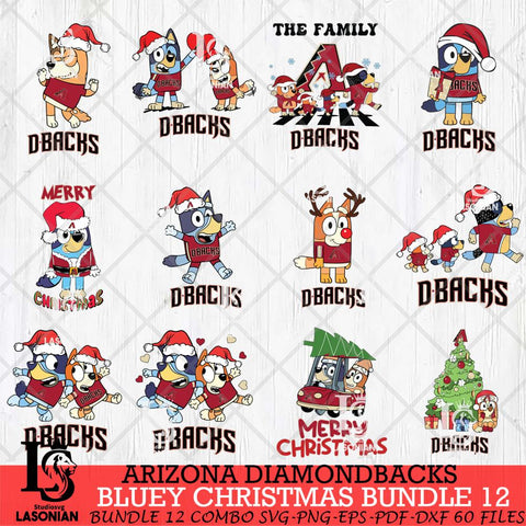 Arizona Diamondbacks Bluey Happy Christmas Bundle 12 Svg Eps Dxf Png File, Digital Download