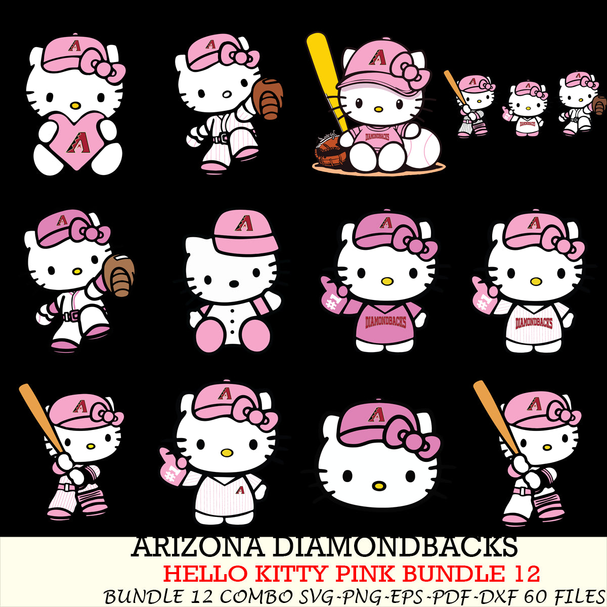Arizona Diamondbacks Hello Kitty Pink Bundle 12 SVG – lasoniansvg