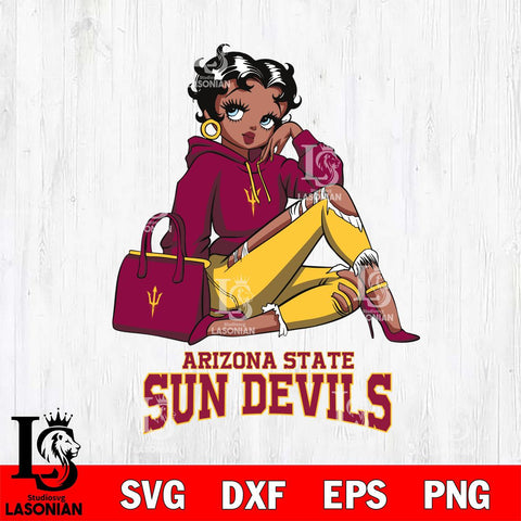 Arizona State Sun Devils Awesome Black Fan Girl Betty Boop, Svg Eps Dxf Png File, Digital Download