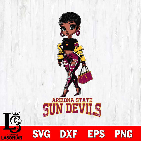 Arizona State Sun Devils Beautiful Black Fan Girl, Svg Eps Dxf Png File, Digital Download