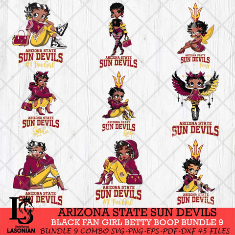 Arizona State Sun Devils Black Fan Girl Betty Boop Bundle 9, Svg Eps Dxf Png File, Digital Download