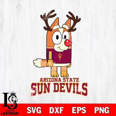 Arizona State Sun Devils Bluey Chilli Christmas Deer Svg Eps Dxf Png File, Digital Download