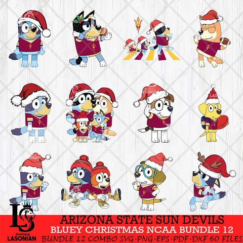 Arizona State Sun Devils Bluey Christmas NCAA Bundle 12 SVG Eps Dxf Png File, Digital Download, Instant Download