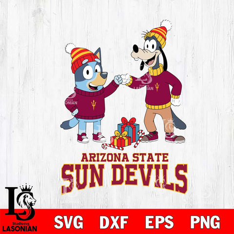 Arizona State Sun Devils Bluey With Goofy Christmas File Cut, NCAA SVG DXF EPS PNG FILE, Digital Download,Instant Download, Silhouette