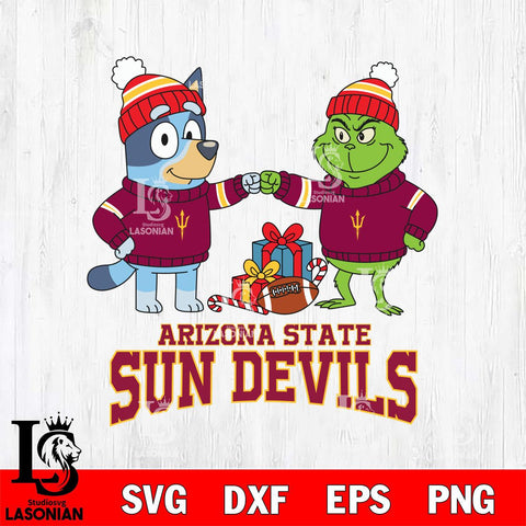 Arizona State Sun Devils Bluey With Grinch Christmas File Cut, NCAA SVG DXF EPS PNG FILE, Digital Download,Instant Download, Silhouette