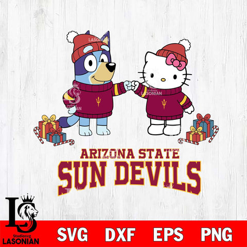 Arizona State Sun Devils Bluey With Hello kitty Christmas File Cut, NCAA SVG DXF EPS PNG FILE, Digital Download,Instant Download, Silhouette