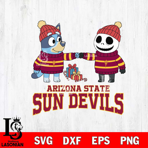 Arizona State Sun Devils Bluey With Jack Skellington Christmas File Cut, NCAA SVG DXF EPS PNG FILE, Digital Download,Instant Download, Silhouette