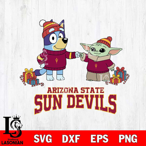 Arizona State Sun Devils Bluey With Yoda Christmas File Cut, NCAA SVG DXF EPS PNG FILE, Digital Download,Instant Download, Silhouette