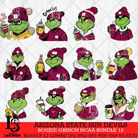 Arizona State Sun Devils Boujee Grinch NCAA Bundle 12 SVG Eps Dxf Png File, Digital Download, Instant Download