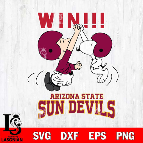 Arizona State Sun Devils Charlie Brown and Snoopy Win Svg Eps Dxf Png File, NCAA svg , Digital Download , Instant Download, Cricut File