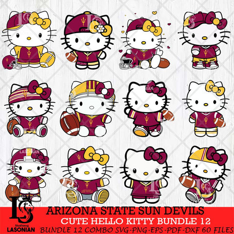 Arizona State Sun Devils Cute Hello Kitty Bundle 12 SVG Eps Dxf Png File, NCAA Bundle svg, Digital Download, Instant Download