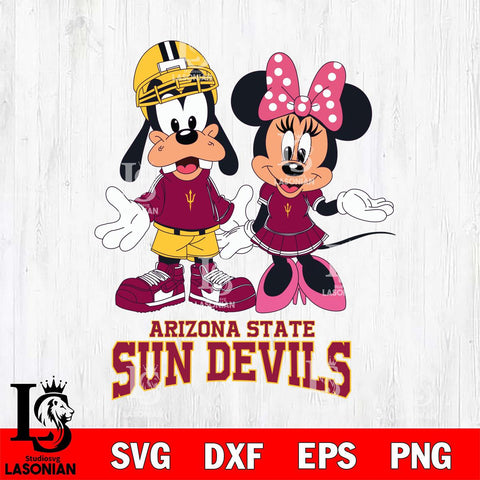 Arizona State Sun Devils Goofy and Minnie mouse Football SVG DXF EPS PNG FILE,NCAA svg ,Football Digital Download,Instant Download, Silhouette