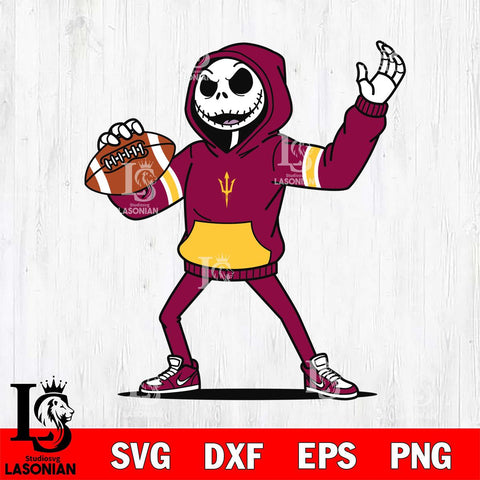 Arizona State Sun Devils Jack Skellington Football Christmas File Cut, NCAA SVG DXF EPS PNG FILE, Digital Download , Criucut , Silhouette