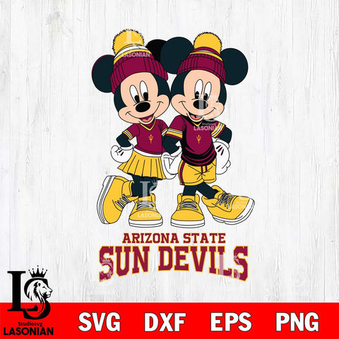 Arizona State Sun Devils Mickey And Minnie Mouse Football Svg Eps Dxf Png File, NCAA svg , File Cut , Digital Download , Instant Download, Cut Svg Files