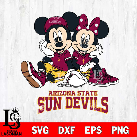 Arizona State Sun Devils Mickey Minnie Mouse Football Sit Svg Eps Dxf Png File, NCAA svg , File Cut , Digital Download , Instant Download, Cut Svg Files