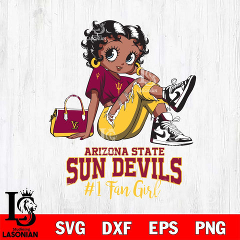 Arizona State Sun Devils #1 Black Fan Girl Betty Boop, Svg Eps Dxf Png File, Digital Download