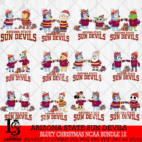 Arizona State Sun Devils  Bluey friends christmas NCAA Bundle File Cut,Bundle NCAA SVG DXF EPS PNG FILE, Digital Download,Instant Download, Silhouette
