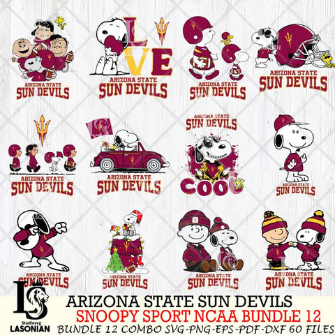 Arizona State Sun Devils  Snoopy NCAA Bundle 12 SVG Svg Eps Dxf Png File, Digital Download