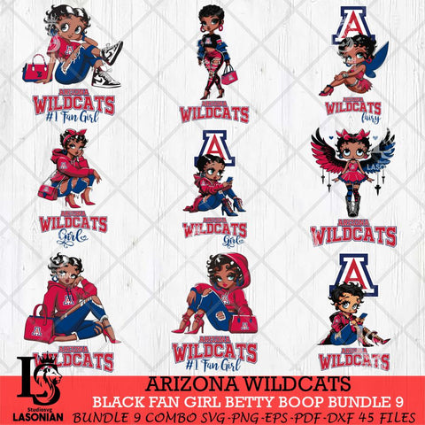 Arizona Wildcats Black Fan Girl Betty Boop Bundle 9, Svg Eps Dxf Png File, Digital Download