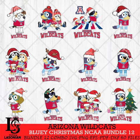 Arizona Wildcats Bluey Christmas NCAA Bundle 12 Cricut File Cut Files , Bluey Cricut , Christmas Svg , Bluey svg , Digital Download, dxf eps png pdf file