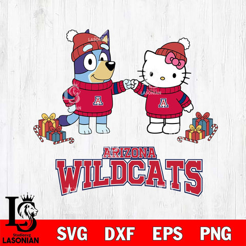 Arizona Wildcats Bluey With Hello kitty Christmas File Cut, NCAA SVG DXF EPS PNG FILE, Digital Download,Instant Download, Silhouette