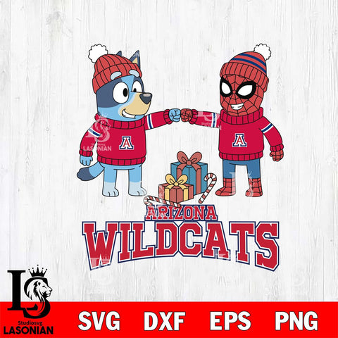Arizona Wildcats Bluey With Spider man Christmas File Cut, NCAA SVG DXF EPS PNG FILE, Digital Download,Instant Download, Silhouette