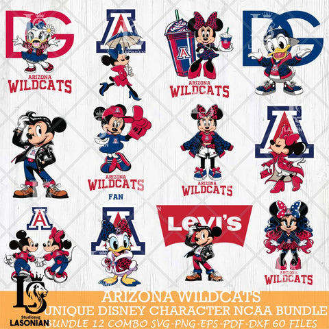 Arizona Wildcats Disney character NCAA Bundle 12 Svg Eps Dxf Png File, Digital Download, Instant Download
