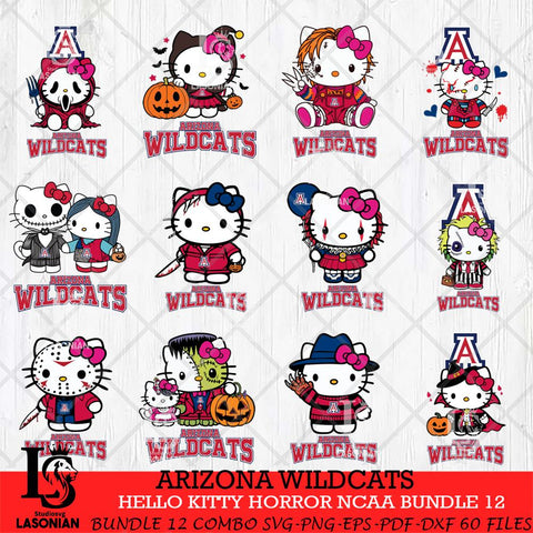 Arizona Wildcats Hello Kitty Horror NCAA Bundle 12 SVG Svg Eps Dxf Png File, Digital Download