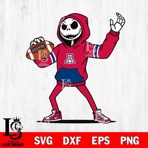 Arizona Wildcats Jack Skellington Football Christmas File Cut, NCAA SVG DXF EPS PNG FILE, Digital Download , Criucut , Silhouette