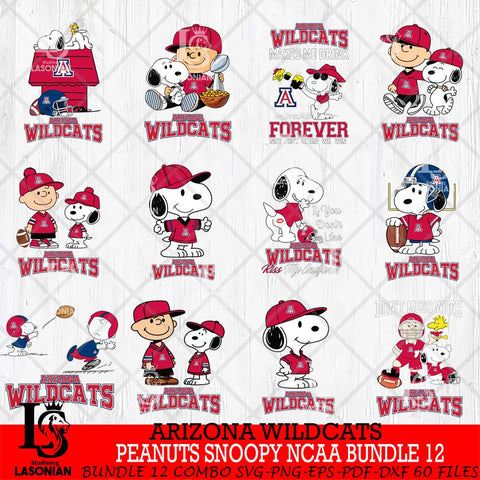 Arizona Wildcats Peanuts Snoopy Player NCAA Bundle 12 SVG DXF EPS PNG FILE,Snoopy File Cut, bundle NCAA Digital Download,Instant Download, Silhouette