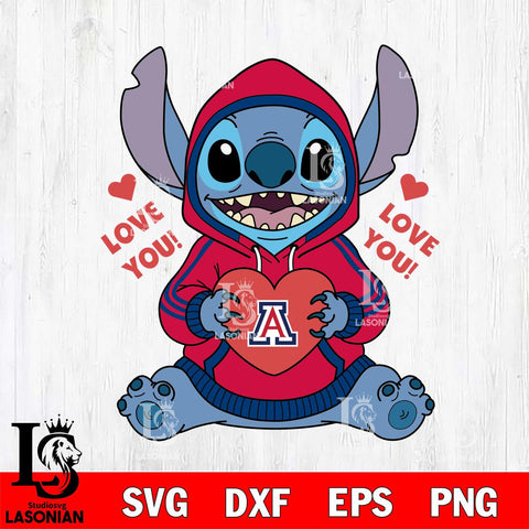 Arizona Wildcats Stitch Love You File Cut, NCAA SVG DXF EPS PNG FILE, Digital Download , Criucut , Silhouette