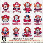 Arizona Wildcats  Pennywise Horror NCAA Bundle 12 SVG Svg Eps Dxf Png File, Digital Download
