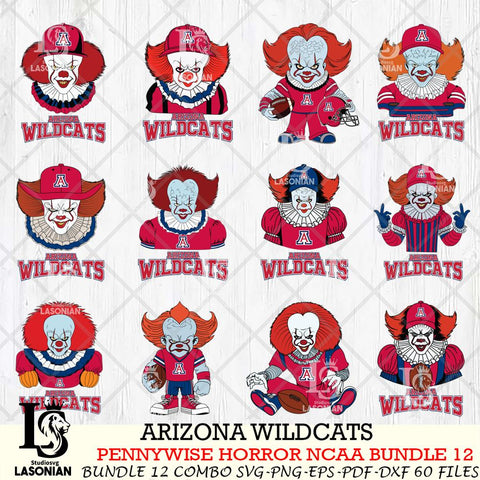 Arizona Wildcats  Pennywise Horror NCAA Bundle 12 SVG Svg Eps Dxf Png File, Digital Download