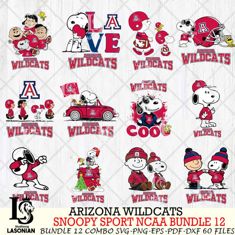 Arizona Wildcats  Snoopy NCAA Bundle 12 SVG Svg Eps Dxf Png File, Digital Download