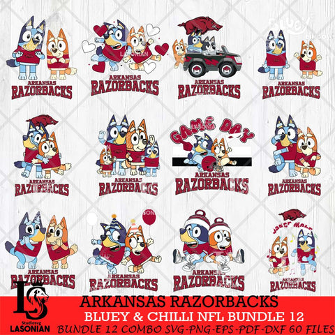 Arkansas Razorbacks Bluey & Bingo Bundle 12 SVG Svg Eps Dxf Png File, Bundle NCAA svg, Digital Download, Instant Download